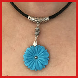 Turquoise Flower pendant with Leather Chain