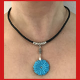 Turquoise Flower pendant with Leather Chain