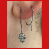 Sterling silver Hamsa Ear Threader, Hand of Fatima Ear Threader