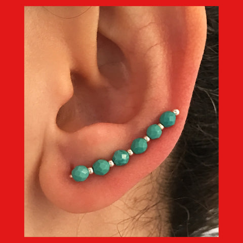 Gem Beads and Silver Balls Ear Climber – Marjan Creations