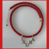 Sterling Silver Name Necklace with Coral Beads