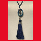 Azurite Long Necklace with Blue Tassel