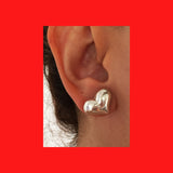 Earrings; Sterling Silver Convex Heart Studs