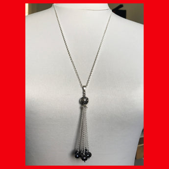 Long Necklace with Grey Pearls Tassel