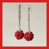 Earrings; Coral ball drop earrings