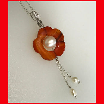 Flower Agate and Pearl Necklace