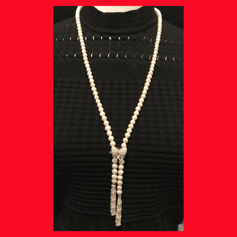 Long Freshwater Pearl Necklace with Moveable Clasp