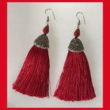 Rhinestone Red Tassel Earrings