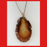 Necklaces; Natural Agate Slice with Rose-gold Plated Findings