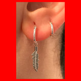 Small Sterling Silver Hoop Earrings with Feather Charm