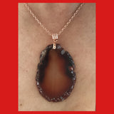 Necklaces; Natural Agate Slice with Rose-gold Plated Findings