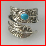 Sterling Silver Feather Ring with Blue Turquoise