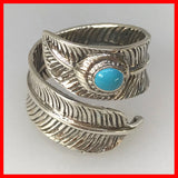 Sterling Silver Feather Ring with Blue Turquoise