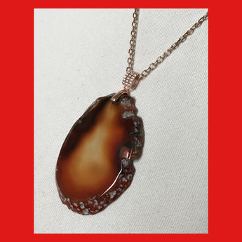 Necklaces; Natural Agate Slice with Rose-gold Plated Findings