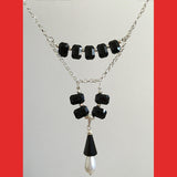 Necklaces; Black Swarovski Crystals with Drop Pearl