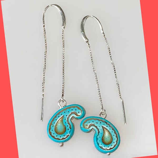 Paisley Turquoise Earring Threads with Sterling Silver Chain