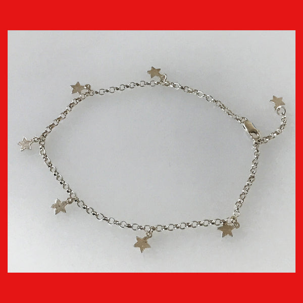 Sterling Silver Anklet with Star Dangles