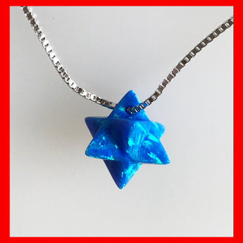 Blue Opal 3D Star of David Necklace