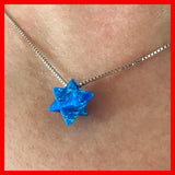 Blue Opal 3D Star of David Necklace