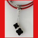 Droped Clover Shaped Black Onyx Necklace
