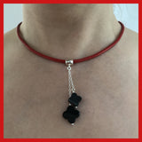 Droped Clover Shaped Black Onyx Necklace