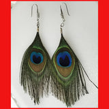 Earrings; Peacock Feather with Sterling Silver Hook