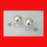 Earrings; Double sided with Zirconia and imitation pearl