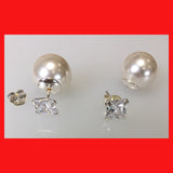 Earrings; Double sided with Zirconia and imitation pearl