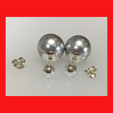 Earrings; Double sided with Zirconia and imitation pearl