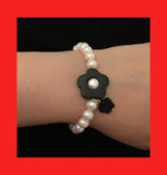 Bracelets: Onyx Flower & Freshwater Pearl
