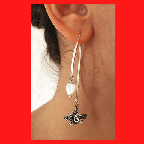 Asymmetrical Wishbone Earrings with Silver Farvahar Sign