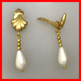 Shell Clip-on Earrings with Drop Pearls