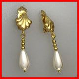 Shell Clip-on Earrings with Drop Pearls