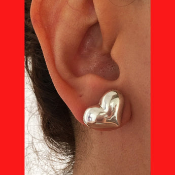 Sterling Silver Convex Heart Earring Studs