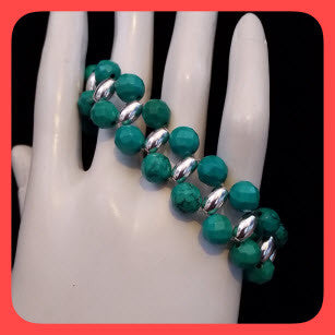Bracelets; Green Turquoise and sterling silver beads
