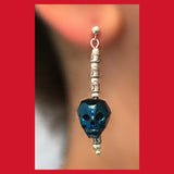 Long Blue Skull Crystal Earrings