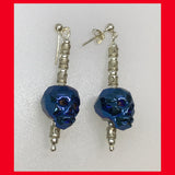 Long Blue Skull Crystal Earrings