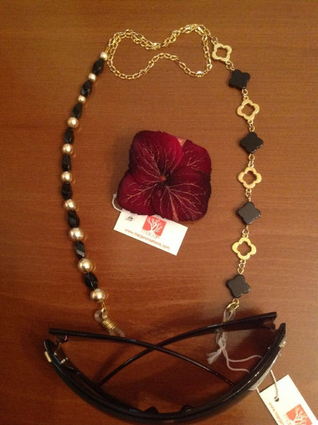 Spectacle chains; Clover shaped black Agate