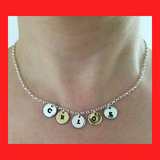 Personalised Name Necklace with Stamped Initial Silver Coins