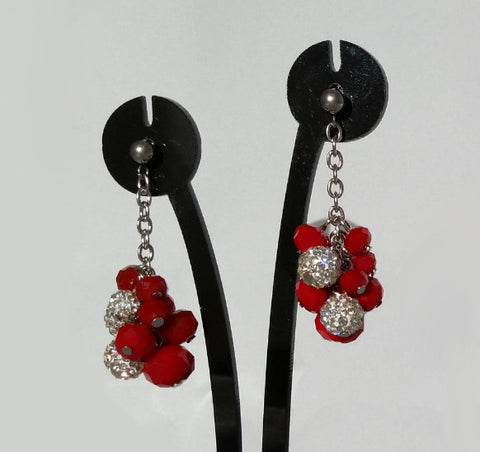 Earrings; Red crystals and Shamballa