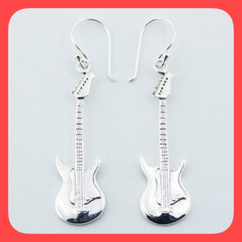 Earrings; Sterling Silver Guitar