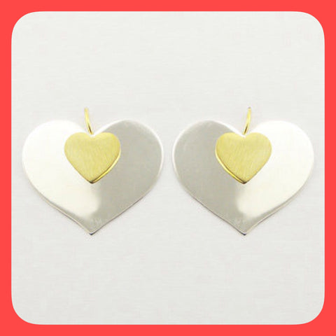 Earrings; Sterling silver with gold plated heart shape drop