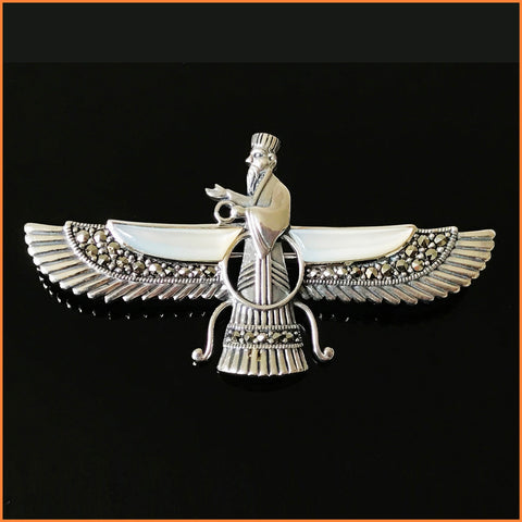 Chunky Marcasite Farvahar with Mother of Pearl, Brooch & Pendant