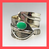 Sterling Silver Feather Ring with Green Turquoise