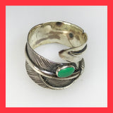 Sterling Silver Feather Ring with Green Turquoise