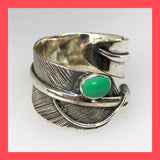 Sterling Silver Feather Ring with Green Turquoise