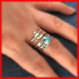 Sterling Silver Feather Ring with Blue Turquoise