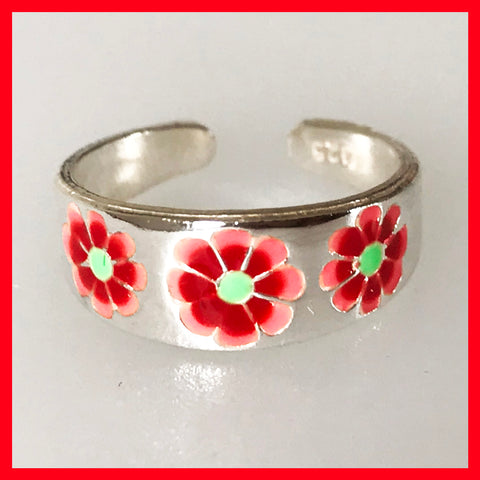 Red Flower Toe Ring, Fingertip Ring