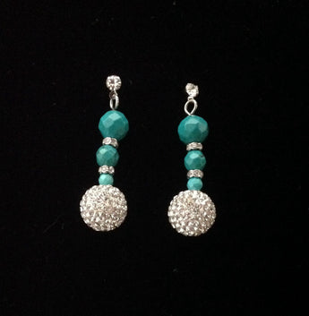 Earrings; Green Turquoise and shamballa
