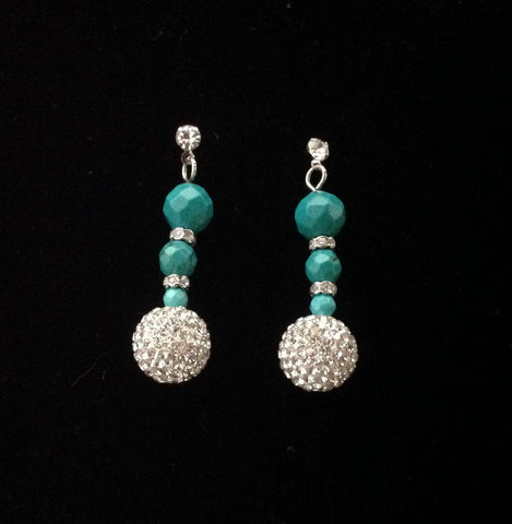 Earrings; Green Turquoise and shamballa